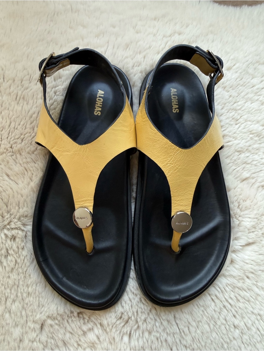 ALOHAS Harbor Onix Vainilla Leather Sandals Black Sz 37 - Picture 3 of 14